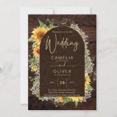 Elegant Rustic Sunflower en Lace Wedding Invite Kaart (Voorkant)