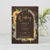 Elegant Rustic Sunflower en Lace Wedding Invite Kaart (Staand voorkant)