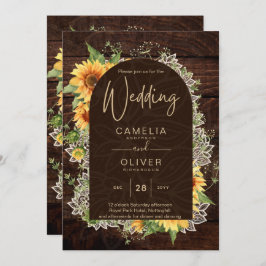 Elegant Rustic Sunflower en Lace Wedding Invite Kaart