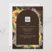 Elegant Rustic Sunflower en Lace Wedding Invite Kaart (Achterkant)