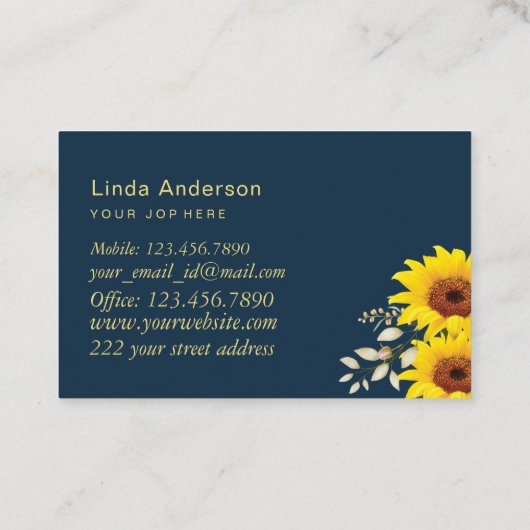 Elegant Rustic Sunflower Eucalyptus Business Visitekaartje (Achterkant)