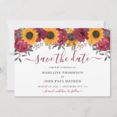 Elegant Rustic Sunflower Floral Burgundy Autumn Save The Date (Voorkant)