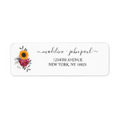 Elegant Rustic Sunflower Floral Burgundy Wedding Etiket (Voorkant)