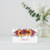 Elegant Rustic Sunflower Floral Burgundy Wedding Informatiekaartje (Staand voorkant)
