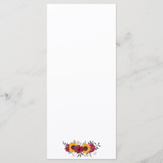 Elegant Rustic Sunflower Floral Burgundy Wedding Menu (Achterkant)