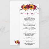 Elegant Rustic Sunflower Floral Burgundy Wedding Menu (Voorkant / Achterkant)