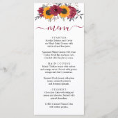Elegant Rustic Sunflower Floral Burgundy Wedding Menu (Voorkant)