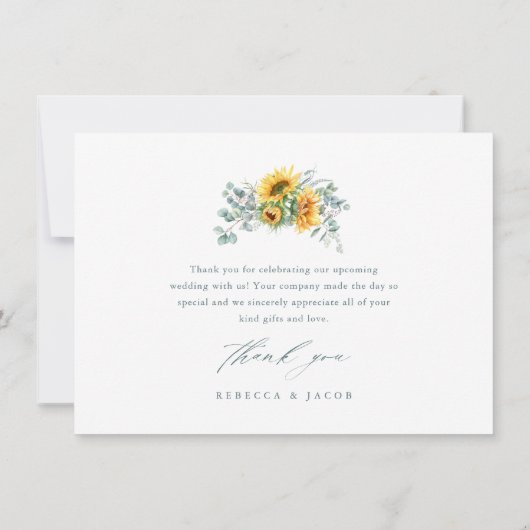 Elegant Rustic Sunflower Vrijgezellenfeest Bedankkaart (Achterkant)