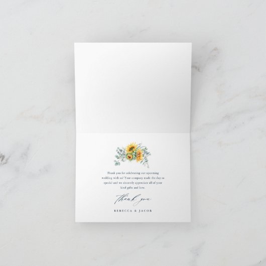 Elegant Rustic Sunflower Vrijgezellenfeest Bedankkaart (Binnen)