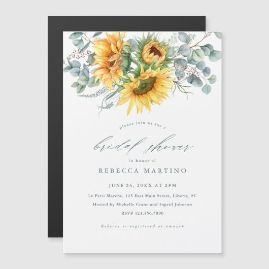 Elegant Rustic Sunflower Vrijgezellenfeest Magnetische Uitnodiging (Voorkant / Achterkant)