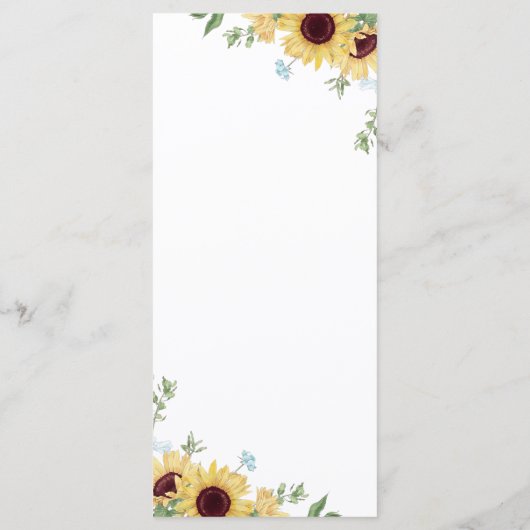 Elegant Rustic Sunflower Wedding Menu (Achterkant)