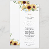 Elegant Rustic Sunflower Wedding Menu (Voorkant / Achterkant)