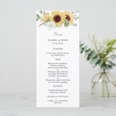 Elegant Rustic Sunflower Wedding Menu (Staand voorkant)