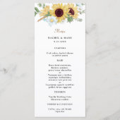Elegant Rustic Sunflower Wedding Menu (Voorkant)