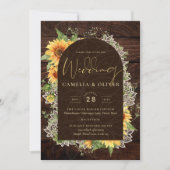 Elegant Rustic Sunflowers and Lace Wedding Invite Kaart (Voorkant)