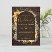 Elegant Rustic Sunflowers and Lace Wedding Invite Kaart (Staand voorkant)