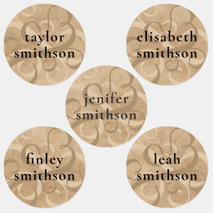 Elegant Rustic Swirly Taupe Add Jouw naam School Labels