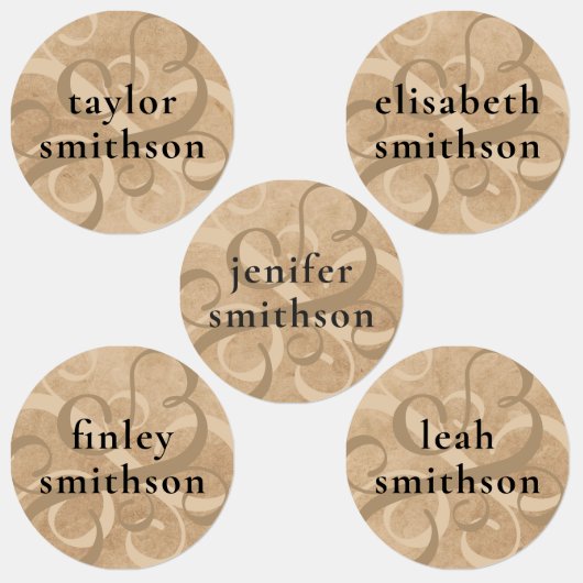 Elegant Rustic Swirly Taupe Add Jouw naam School Labels (Groep)