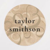 Elegant Rustic Swirly Taupe Add Jouw naam School Labels (Design 1)