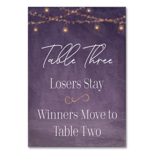 Elegant Rustic Tea Lights Paarse Bunco Tabel drie Kaart (Voorkant)