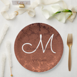 Elegant Rustic Terracotta Fall Wedding Monogram Papieren Bordje