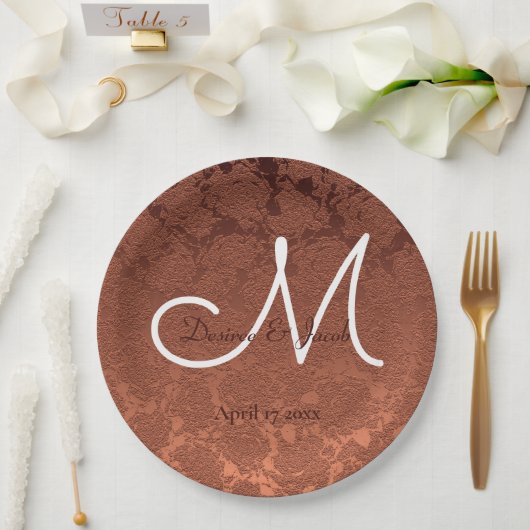 Elegant Rustic Terracotta Fall Wedding Monogram Papieren Bordje (Huwelijk)