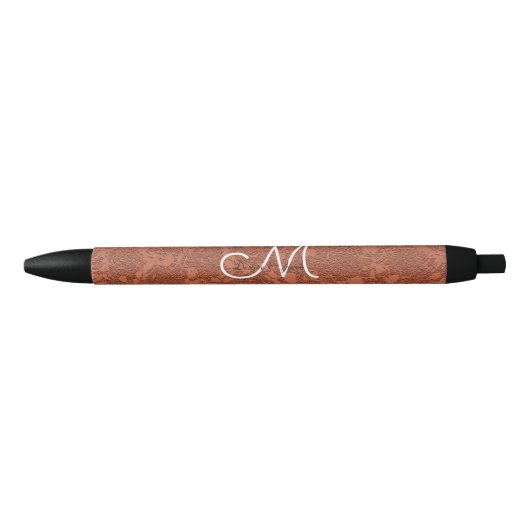 Elegant Rustic Terracotta Fall Wedding Monogram Zwarte Inkt Pen (Voorkant)