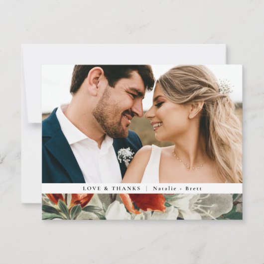 Elegant Rustic Terracotta Floral 2 Photo Wedding Bedankkaart (Voorkant)