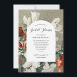 Elegant Rustic Terracotta Florals Vrijgezellenfees Kaart<br><div class="desc">Deze prachtige, elegante bruiddoucheuitnodiging bevat een schilderij van appelbloemen in terracotta oranje, wit en groen boven een rustige burlap achtergrond. De tekst staat uit tegen een witte boogvorm. Ideaal voor een vrijgezellenfeest in de herfst of de kerst. De rug is een lichtbeige, maar de kleur kan gemakkelijk worden aangepast, indien...</div>