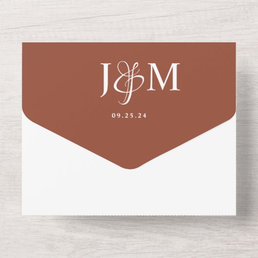 Elegant Rustic Terracotta Monogram Weddenschap All In One Uitnodiging (Achterkant)