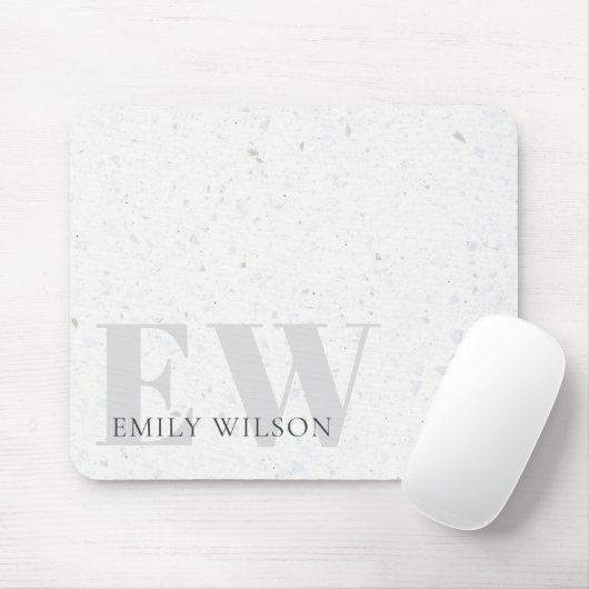 Elegant Rustic Terrazzo Stone Grey Name Monogram Muismat (Met muis)