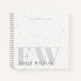 Elegant Rustic Terrazzo Stone Grey Name Monogram Notitieboek