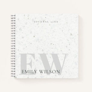 Elegant Rustic Terrazzo Stone Grey Name Monogram Notitieboek