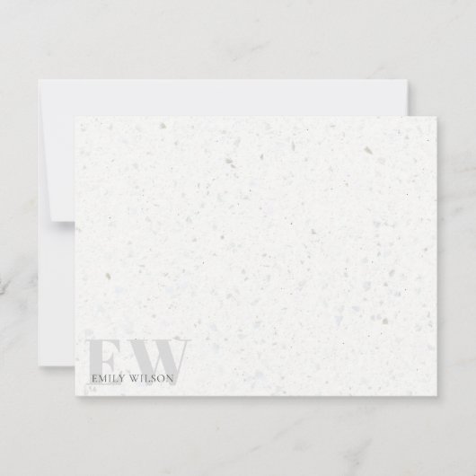 Elegant Rustic Terrazzo Stone Grey Name Monogram Notitiekaartje (Voorkant)