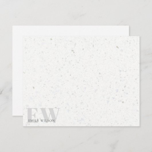 Elegant Rustic Terrazzo Stone Grey Name Monogram Notitiekaartje (Voorkant / Achterkant)