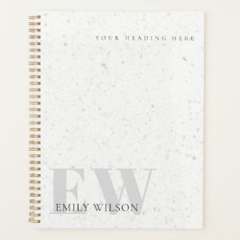 Elegant Rustic Terrazzo Stone Grey Name Monogram Planner