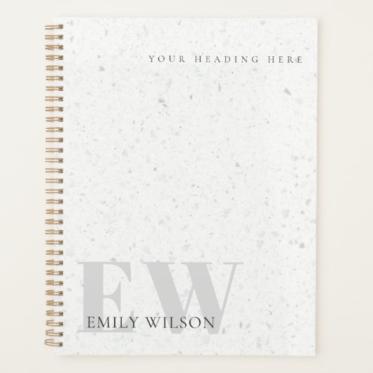 Elegant Rustic Terrazzo Stone Grey Name Monogram Planner (Voorkant)