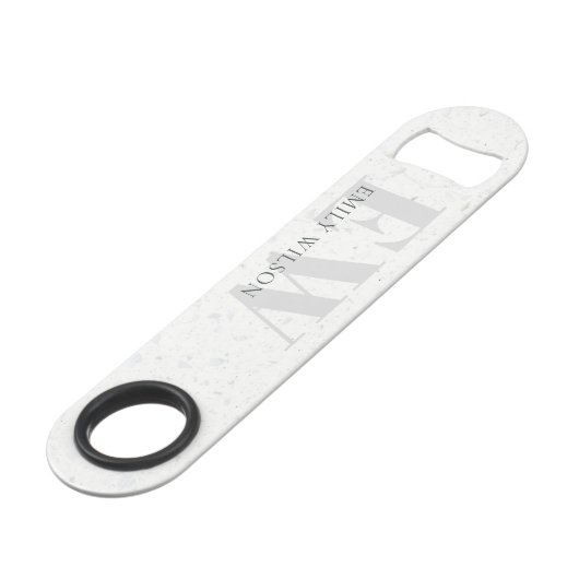Elegant Rustic Terrazzo Stone Grey Name Monogram Speed Flessenopener (Achterkant Gekanteld)
