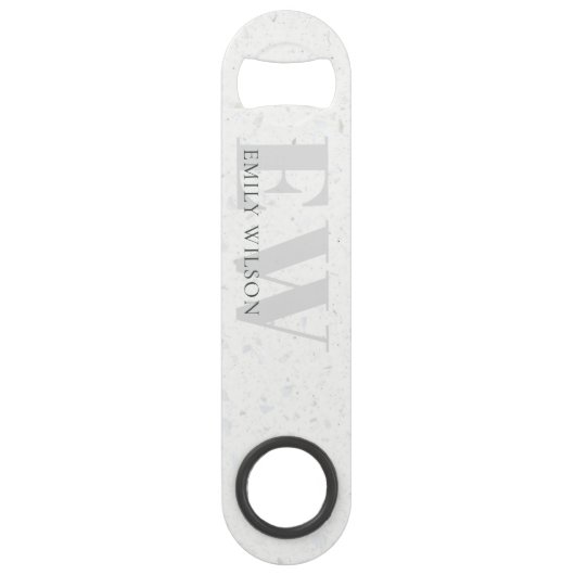 Elegant Rustic Terrazzo Stone Grey Name Monogram Speed Flessenopener (Voorkant)