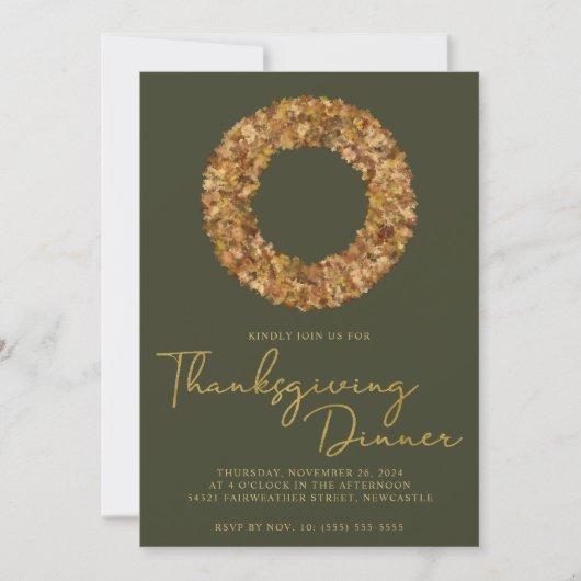 Elegant Rustic Thanksgiving Autumn Wreath on Green Kaart (Voorkant)