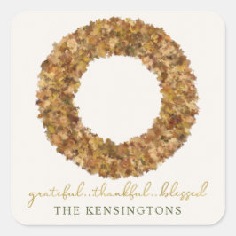 Elegant Rustic Thanksgiving Wreath Autumn Leaves Vierkante Sticker