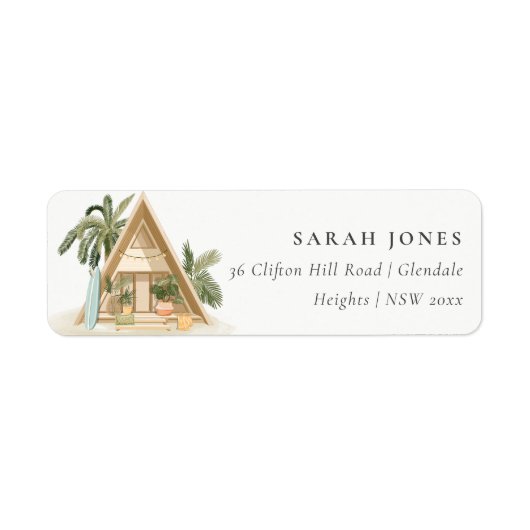 Elegant Rustic Tropical Palm Beach Shack Adres Etiket (Voorkant)