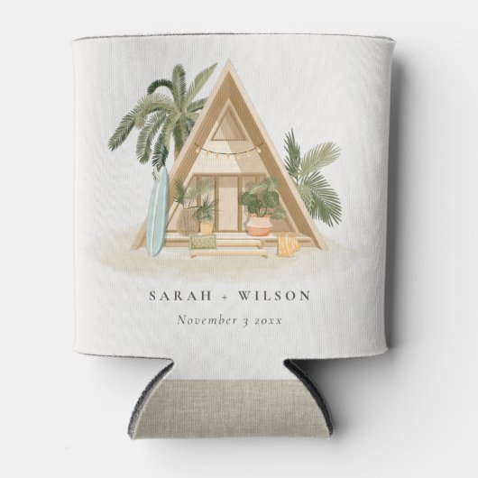 Elegant Rustic Tropical Palm Beach Shack Wedding Blikjeskoeler (Voorkant)