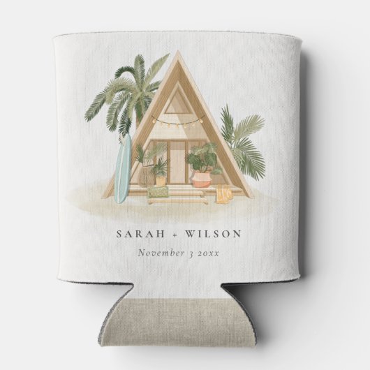 Elegant Rustic Tropical Palm Beach Shack Wedding Blikjeskoeler (Achterkant)