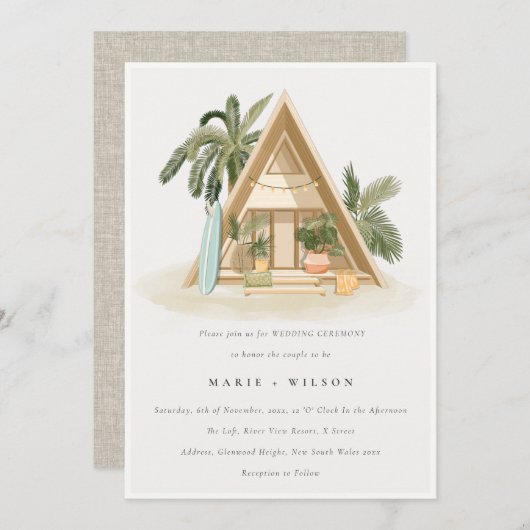 Elegant Rustic Tropical Palm Beach Shack Wedding Kaart (Voorkant / Achterkant)