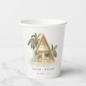 Elegant Rustic Tropical Palm Beach Shack Wedding Papieren Bekers (Achterkant)