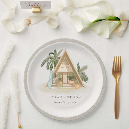 Elegant Rustic Tropical Palm Beach Shack Wedding Papieren Bordje (Huwelijk)