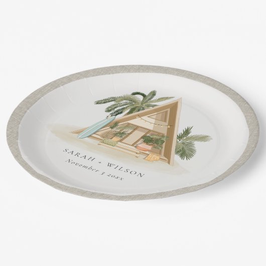 Elegant Rustic Tropical Palm Beach Shack Wedding Papieren Bordje (Gekanteld)