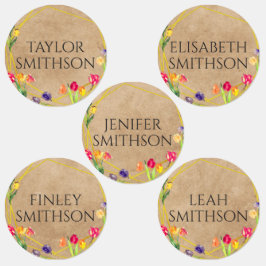 Elegant Rustic Tulip Floral add Jouw naam School Labels