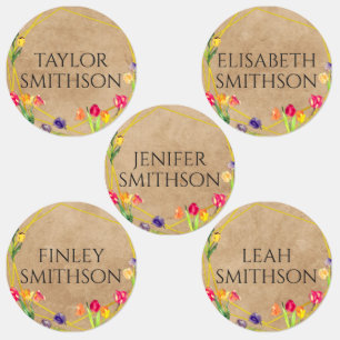 Elegant Rustic Tulip Floral add Jouw naam School Labels